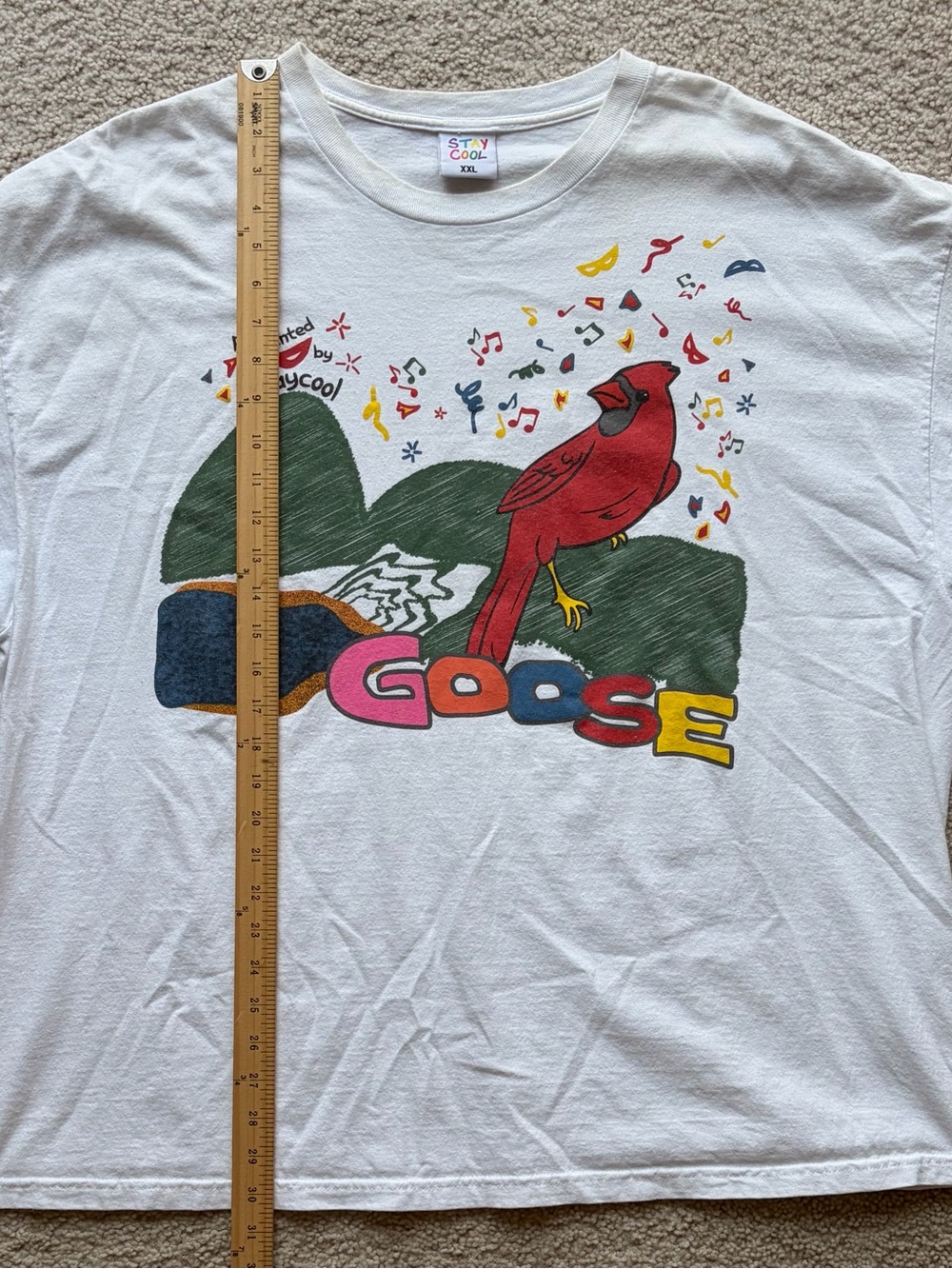 White Short Sleeve Tee with Red Cardinal Graphic - Goose Print